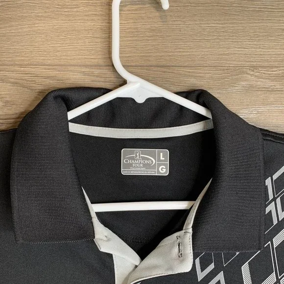 Champions Tour Polo Golf Shirt Mens Large Black with Diamond Design Short Sleeve - Picture 8 of 13